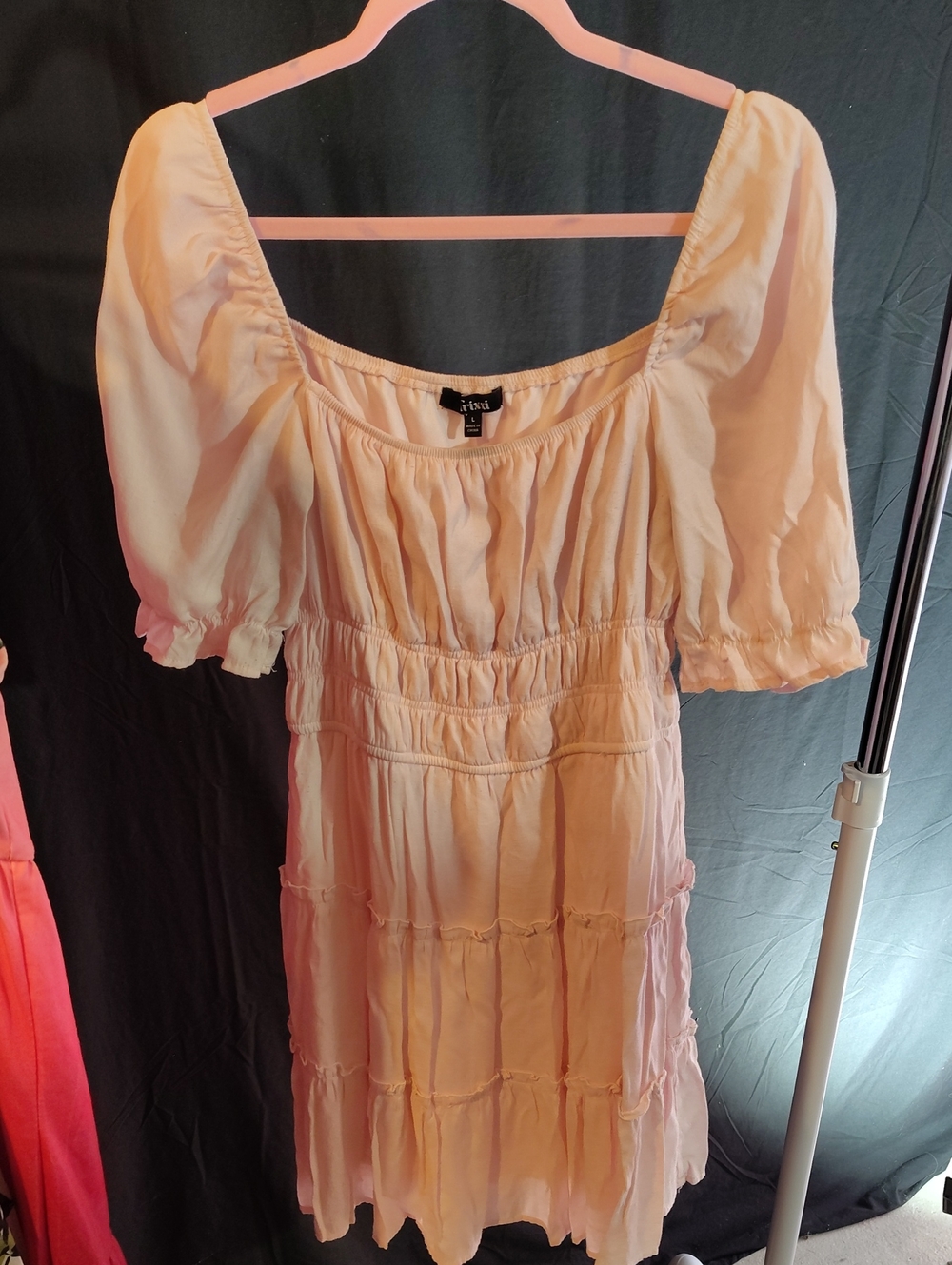 Pale Pink Smocked Mini Dress with Puff Sleeves